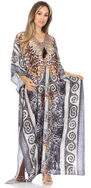 Sakkas  Georgettina Flowy  Rhinestone V Neck Long Caftan Dress / Cover Up