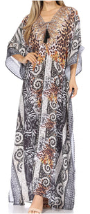 Sakkas  Georgettina Flowy  Rhinestone V Neck Long Caftan Dress / Cover Up