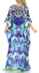 Sakkas  Georgettina Flowy  Rhinestone V Neck Long Caftan Dress / Cover Up