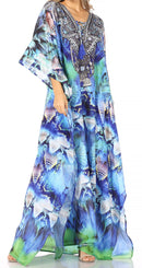 Sakkas  Georgettina Flowy  Rhinestone V Neck Long Caftan Dress / Cover Up