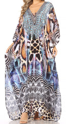 Sakkas  Georgettina Flowy  Rhinestone V Neck Long Caftan Dress / Cover Up