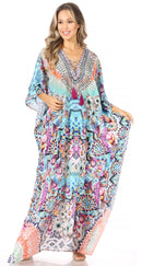 Sakkas  Georgettina Flowy  Rhinestone V Neck Long Caftan Dress / Cover Up