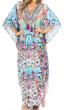 Sakkas  Georgettina Flowy  Rhinestone V Neck Long Caftan Dress / Cover Up