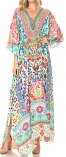 Sakkas  Georgettina Flowy  Rhinestone V Neck Long Caftan Dress / Cover Up