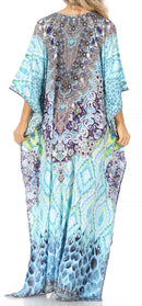 Sakkas  Georgettina Flowy  Rhinestone V Neck Long Caftan Dress / Cover Up