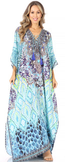 Sakkas  Georgettina Flowy  Rhinestone V Neck Long Caftan Dress / Cover Up