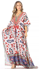 Sakkas  Georgettina Flowy  Rhinestone V Neck Long Caftan Dress / Cover Up
