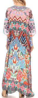 Sakkas  Georgettina Flowy  Rhinestone V Neck Long Caftan Dress / Cover Up