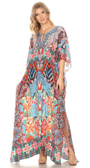 Sakkas  Georgettina Flowy  Rhinestone V Neck Long Caftan Dress / Cover Up