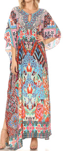 Sakkas  Georgettina Flowy  Rhinestone V Neck Long Caftan Dress / Cover Up