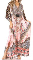Sakkas  Georgettina Flowy  Rhinestone V Neck Long Caftan Dress / Cover Up