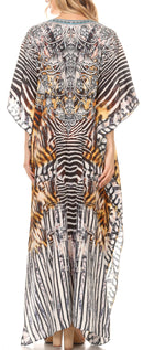 Sakkas  Georgettina Flowy  Rhinestone V Neck Long Caftan Dress / Cover Up