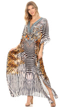Sakkas  Georgettina Flowy  Rhinestone V Neck Long Caftan Dress / Cover Up