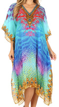 Sakkas MiuMiu Ligthweight Summer Printed Short Caftan Dress / Cover Up#color_PinkMulti