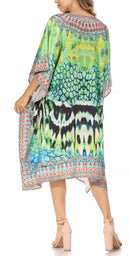 Sakkas Miui Ligthweight Rhinestone V Neck Printed Short Caftan Dress / Cover Up