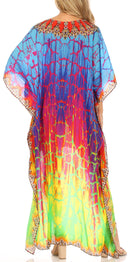 Sakkas Laisson Flowy Hi Low Caftan Rhinestone Boxy V Neck Dress Top Cover / Up