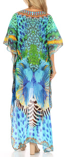 Sakkas Laisson Flowy Hi Low Caftan Rhinestone Boxy V Neck Dress Top Cover / Up