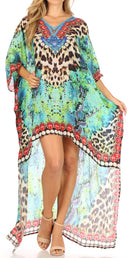 Sakkas Laisson Flowy Hi Low Caftan Rhinestone Boxy V Neck Dress Top Cover / Up