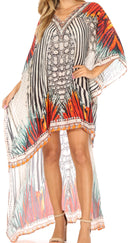 Sakkas Laisson Flowy Hi Low Caftan Rhinestone Boxy V Neck Dress Top Cover / Up