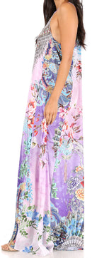 Sakkas Sofia Women's Spaghetti Strap V-neck Floral Print Summer Casual Maxi Dress