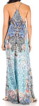 Sakkas Sofia Women's Spaghetti Strap V-neck Floral Print Summer Casual Maxi Dress