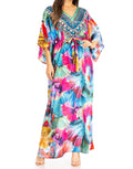 Sakkas Maribel Women's Maxi Caftan Dress Short Sleeves V Neck Long Loose Casual#color_563-Multi