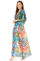 Sakkas Maribel Women's Maxi Caftan Dress Short Sleeves V Neck Long Loose Casual