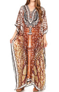 Sakkas Milanna Women's V neck Short Sleeve Vibrant Print Caftan Dress Cover-up#color_Print-13
