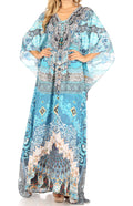 Sakkas Milanna Women's V neck Short Sleeve Vibrant Print Caftan Dress Cover-up#color_Print-3