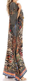 Sakkas Milanna Women's V neck Short Sleeve Vibrant Print Caftan Dress Cover-up