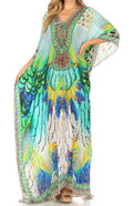 Sakkas Milanna Women's V neck Short Sleeve Vibrant Print Caftan Dress Cover-up#color_Print-9