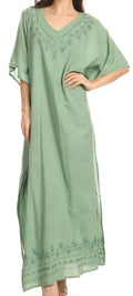 Sakkas Favi Womens Casual Long Maxi Dress Caftan Cover Up Loungewear in Cotton#color_Aqua