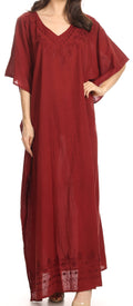 Sakkas Favi Womens Casual Long Maxi Dress Caftan Cover Up Loungewear in Cotton#color_Red
