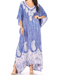 Sakkas Tacy Women's Casual Boho Summer Maxi Dress Caftan Kaftan Cover-up LougeWear#color_10-Indigo