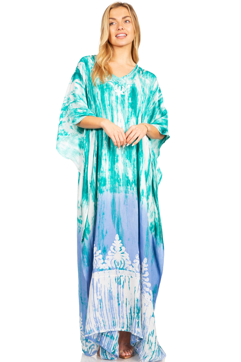 Sakkas Tacy Women's Casual Boho Summer Maxi Dress Caftan Kaftan Cover-up LougeWear