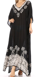 Sakkas Leonor Women's Boho Casual Long Maxi Caftan Dress Kaftan Cover-up LougeWear#color_6-BlackWhite