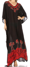 Sakkas Leonor Women's Boho Casual Long Maxi Caftan Dress Kaftan Cover-up LougeWear#color_6-BlackRed