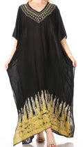 Sakkas Leonor Women's Boho Casual Long Maxi Caftan Dress Kaftan Cover-up LougeWear#color_7-BlackYellow