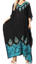 Sakkas Leonor Women's Boho Casual Long Maxi Caftan Dress Kaftan Cover-up LougeWear#color_8-BlackTurquoise