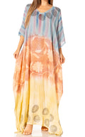Sakkas Catia Women's Boho Casual Long Maxi Caftan Dress Kaftan Cover-up LougeWear #color_15-SteelBlue