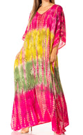 Sakkas Catia Women's Boho Casual Long Maxi Caftan Dress Kaftan Cover-up LougeWear #color_17-Fuchsia