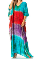 Sakkas Catia Women's Boho Casual Long Maxi Caftan Dress Kaftan Cover-up LougeWear #color_17-Turquoise