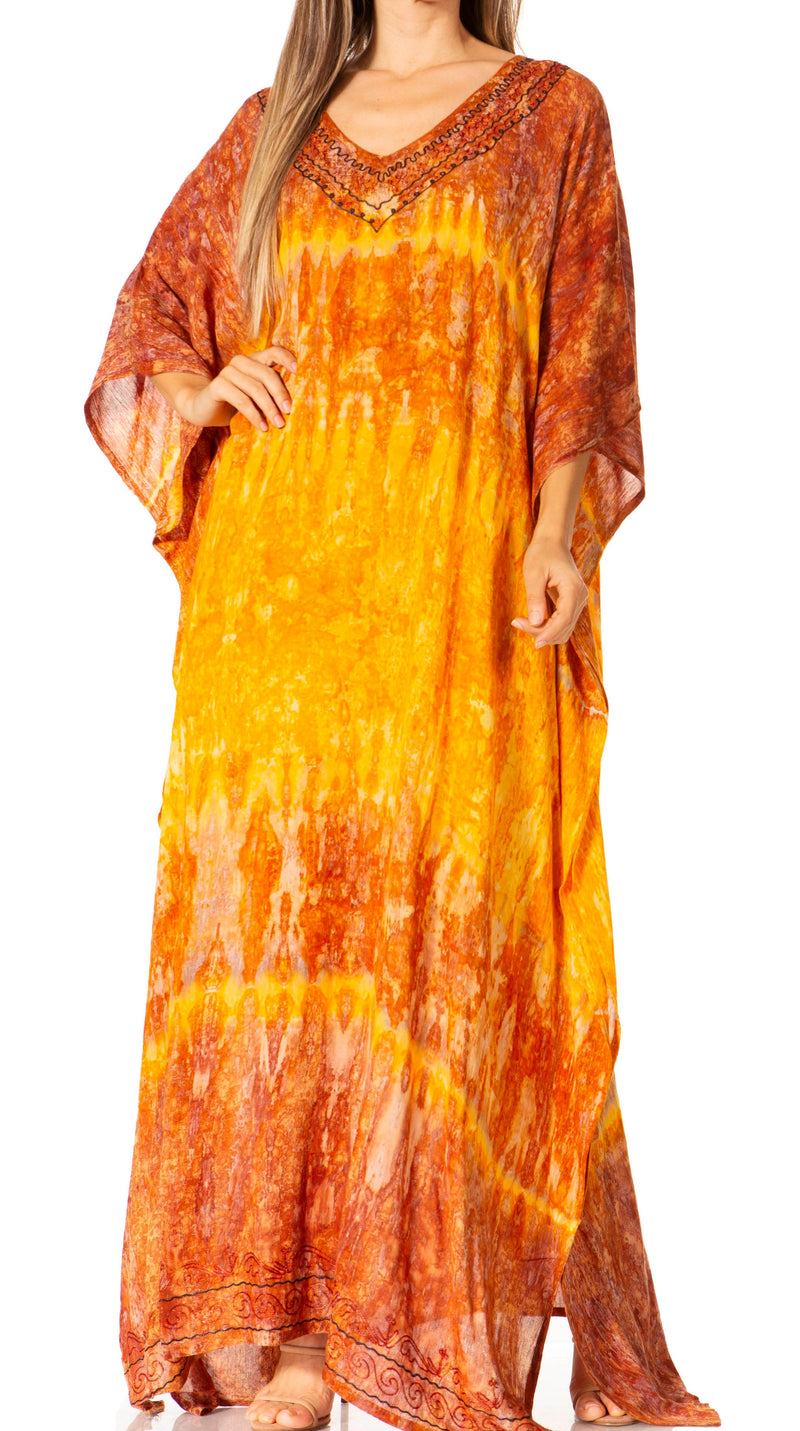 Sakkas Catia Women's Boho Casual Long Maxi Caftan Dress Kaftan Cover-up LougeWear