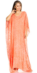 Sakkas Catia Women's Boho Casual Long Maxi Caftan Dress Kaftan Cover-up LougeWear #color_20-Coral