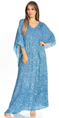 Sakkas Catia Women's Boho Casual Long Maxi Caftan Dress Kaftan Cover-up LougeWear #color_20-Turquoise