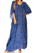Sakkas Catia Women's Boho Casual Long Maxi Caftan Dress Kaftan Cover-up LougeWear #color_24-Navy