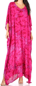 Sakkas Catia Women's Boho Casual Long Maxi Caftan Dress Kaftan Cover-up LougeWear #color_3-Fuchsia