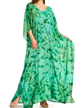 Sakkas Catia Women's Boho Casual Long Maxi Caftan Dress Kaftan Cover-up LougeWear #color_3-GreenGrey