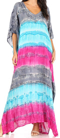 Sakkas Catia Women's Boho Casual Long Maxi Caftan Dress Kaftan Cover-up LougeWear #color_5-GreyTurquoise
