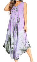 Sakkas Starlight Second Caftan Tank Dress/Cover Up Tie Dye Womens Beach Kaftan #color_37-Lavender